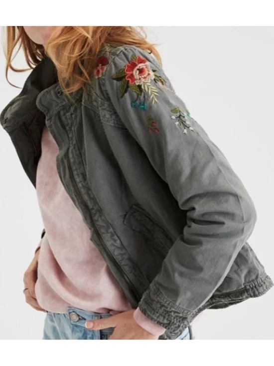 American Eagle Boho Floral Embroidered Military Army Utility Jacket M - Picture 2 of 9